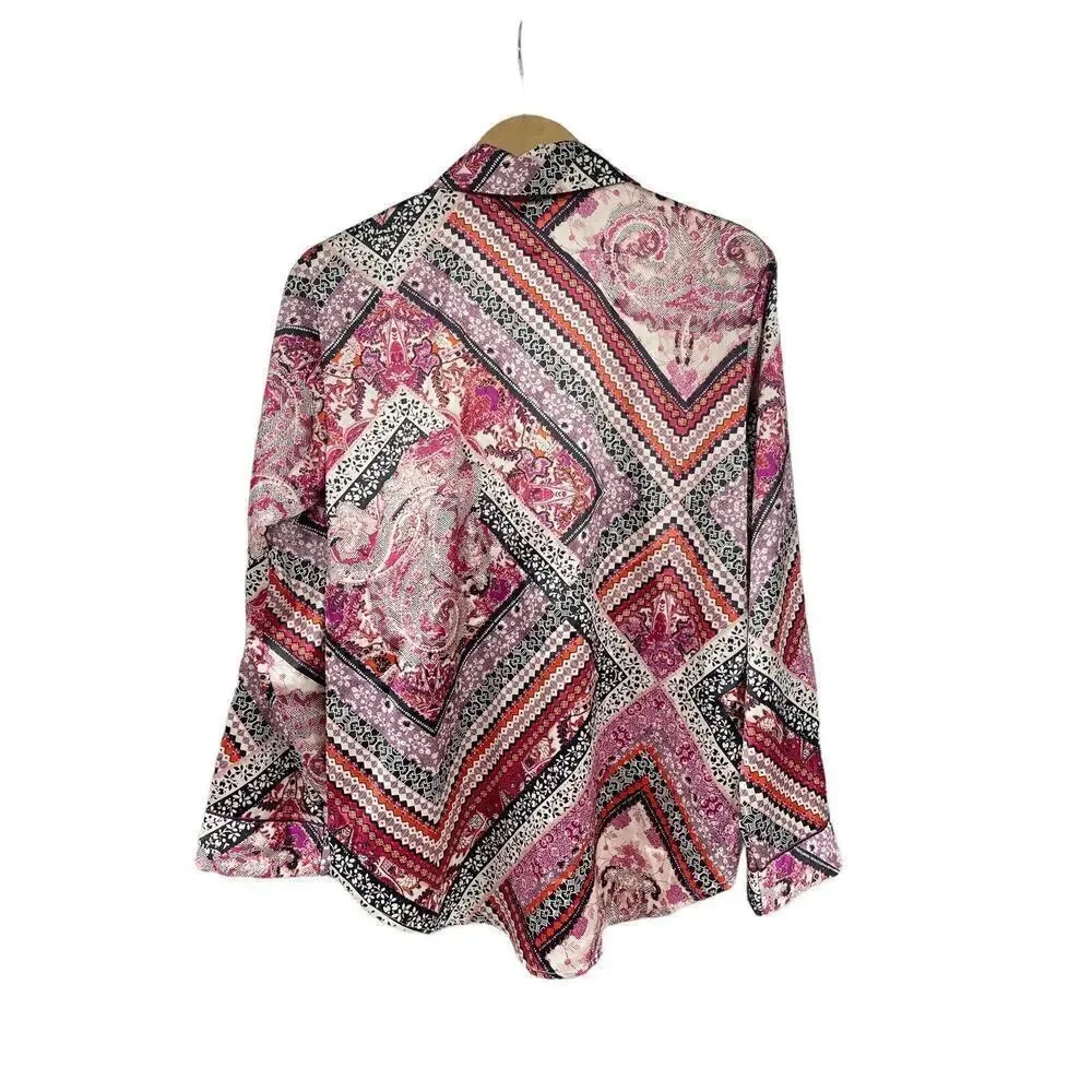 Victoria’s Secret Multicolor Pattern Satin Pajama Top Womens Small New